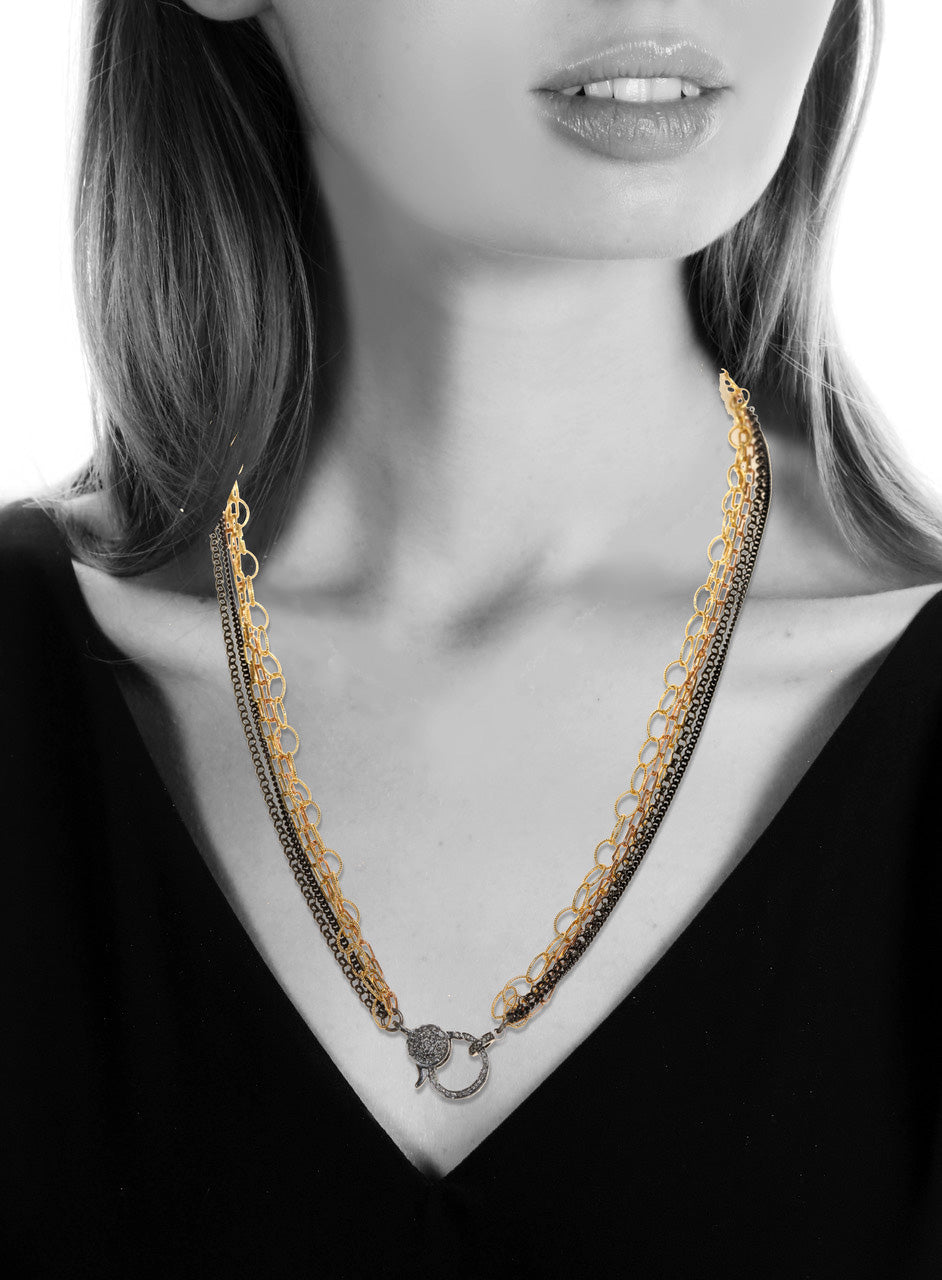 Gold, silver, rose chain combo, diamond clasp, 18kt/ss, 20”