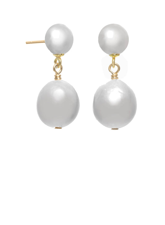 White baroque pearl, small pearl, post earring, vermeil 18kt/ss