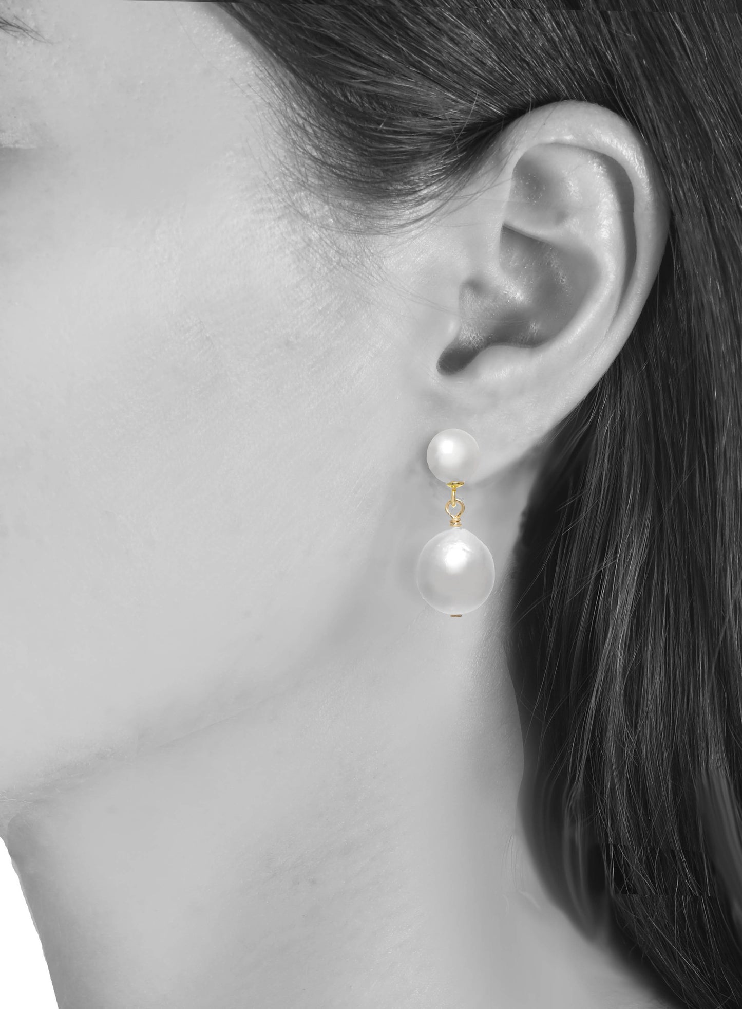 White baroque pearl, small pearl, post earring, vermeil 18kt/ss