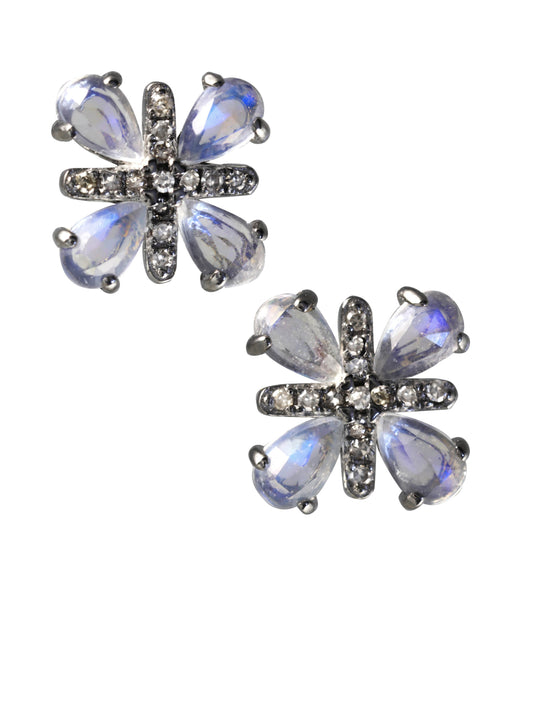 Moonstone X earrings, diamonds, 3/8” H, s/s