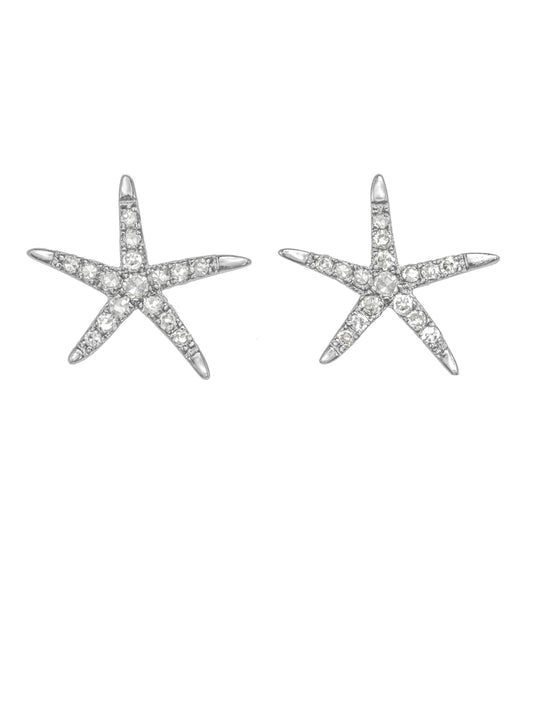 Diamond starfish post earrings, s/s, 3/8” H