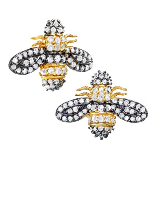 Diamond 2 tone bee post earring, .61 cts, 18K/ss, .5” H, .75” W