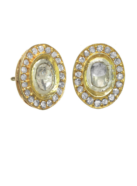 Gold Raw diamond earrings, .51 cts, 18kt/ss, 18K post, 7/16” H x 3/8” W