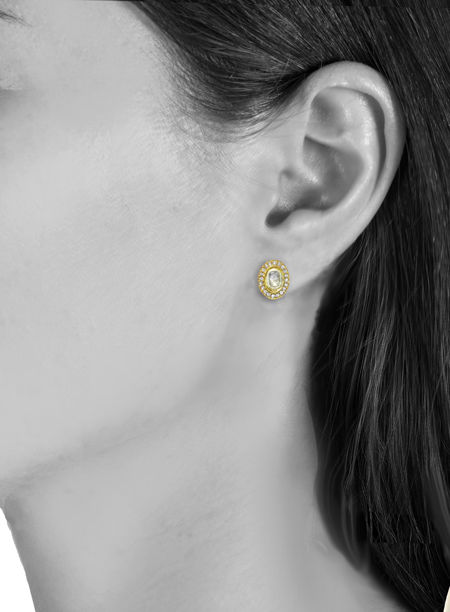 Gold Raw diamond earrings, .51 cts, 18kt/ss, 18K post, 7/16” H x 3/8” W