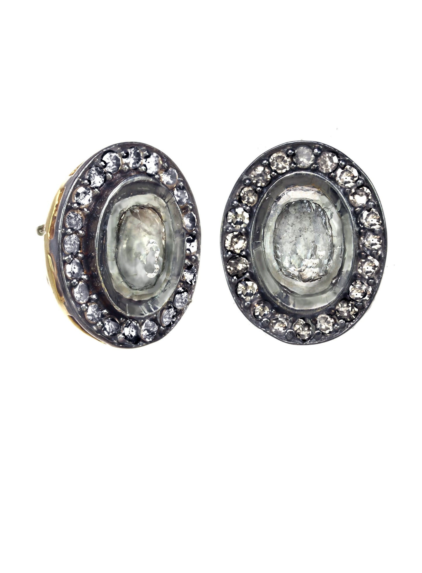 Oval raw diamond post earrings, 0.51 cttw., 18kt/ss, 18kt post, 7/16” H x 3/8” W