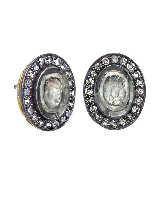 Oval raw diamond post earrings, 0.51 cttw., 18kt/ss, 18kt post, 7/16” H x 3/8” W