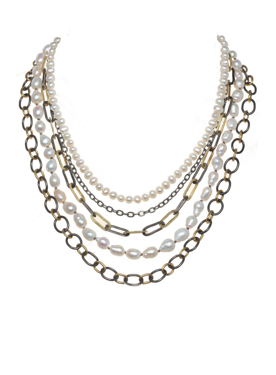 Baroque pearl, small pearl, s/s and vermeil chain, 15”-19” w/2” ext. LE