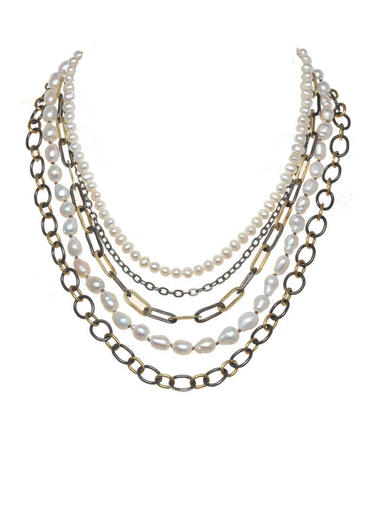 Baroque pearl, small pearl, s/s and vermeil chain, 15”-19” w/2” ext. LE