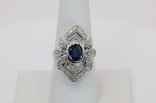 Vintage Inspired Oval Sapphire Ring with Diamonds