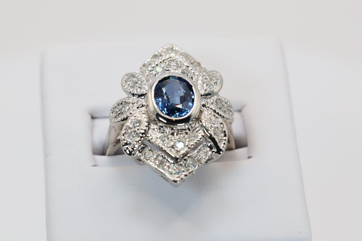 Vintage Inspired Oval Sapphire Ring with Diamonds