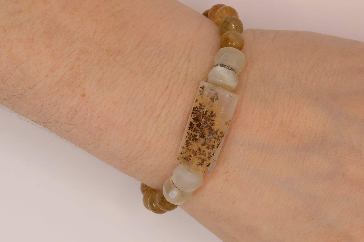 Quartz & Moonstone Bracelet with Diamond Rondels, Herkimer & Diamond Accents