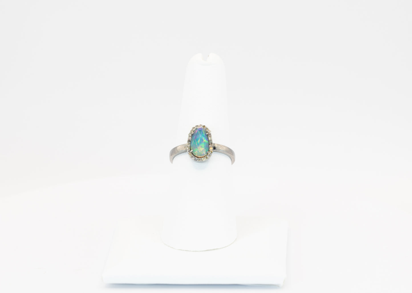 Opal Ring with Diamond Halo