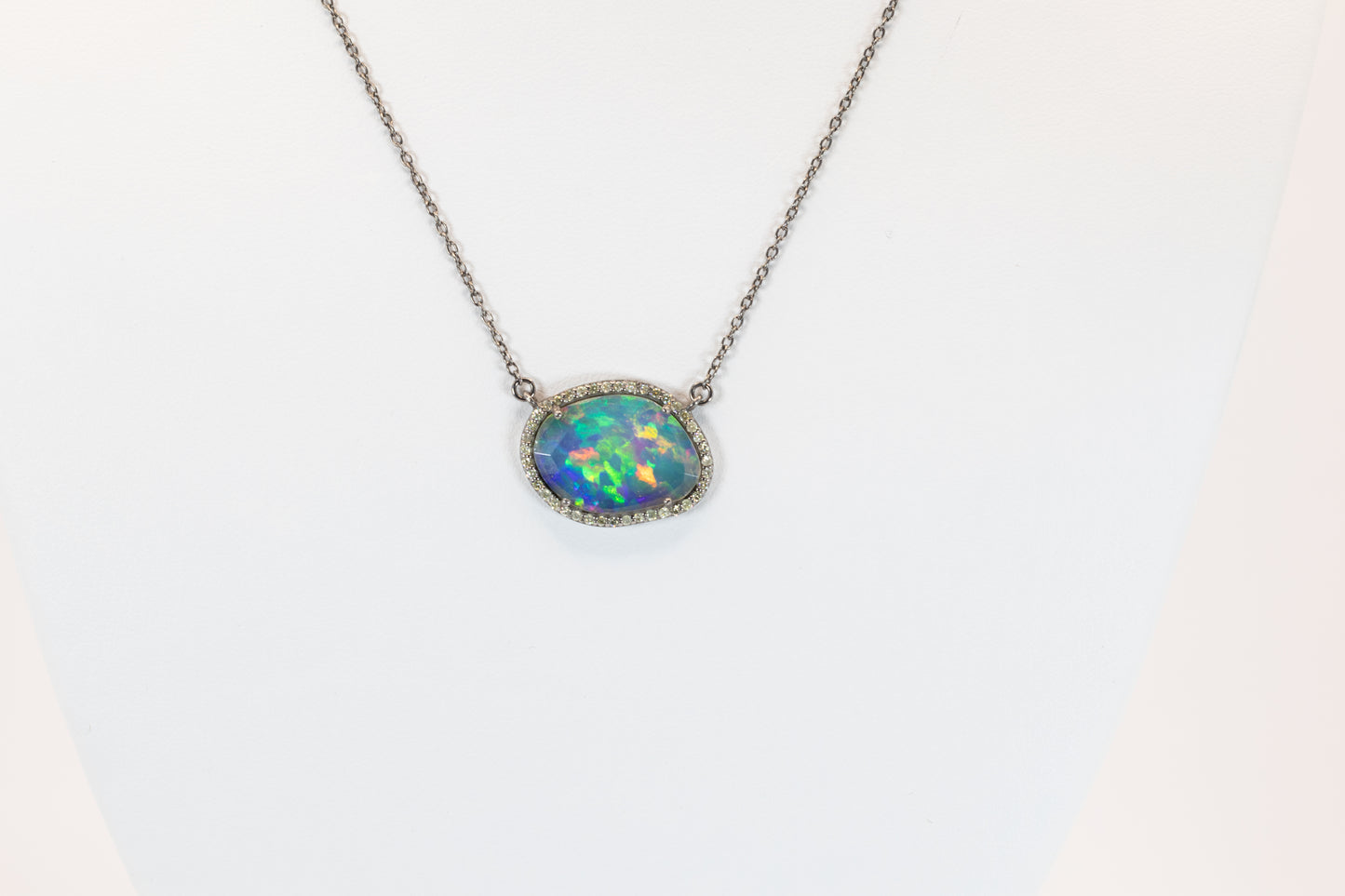 Opal Necklace with Diamond Halo