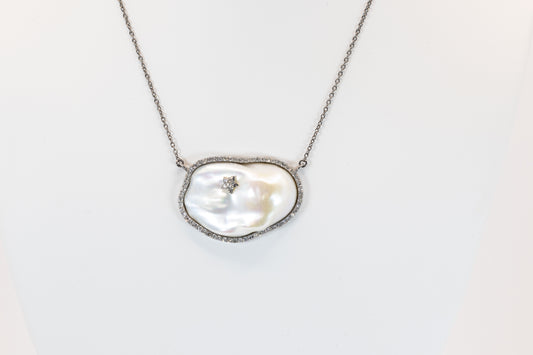 Baroque Pearl & Diamond Halo Necklace