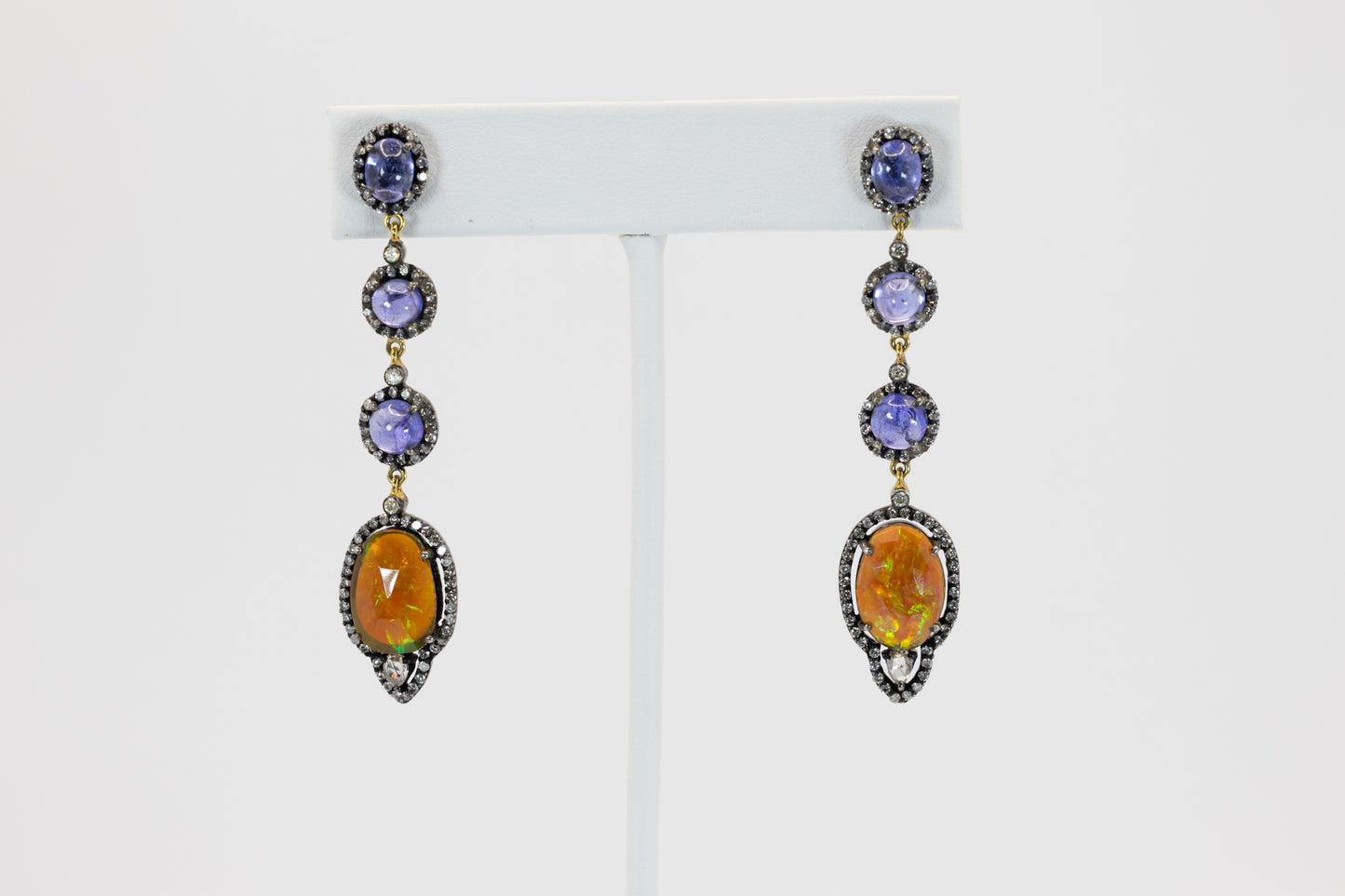 Tanzanite & Opal Earrings with Diamonds