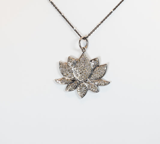 Lotus Pendant with Pave Diamonds