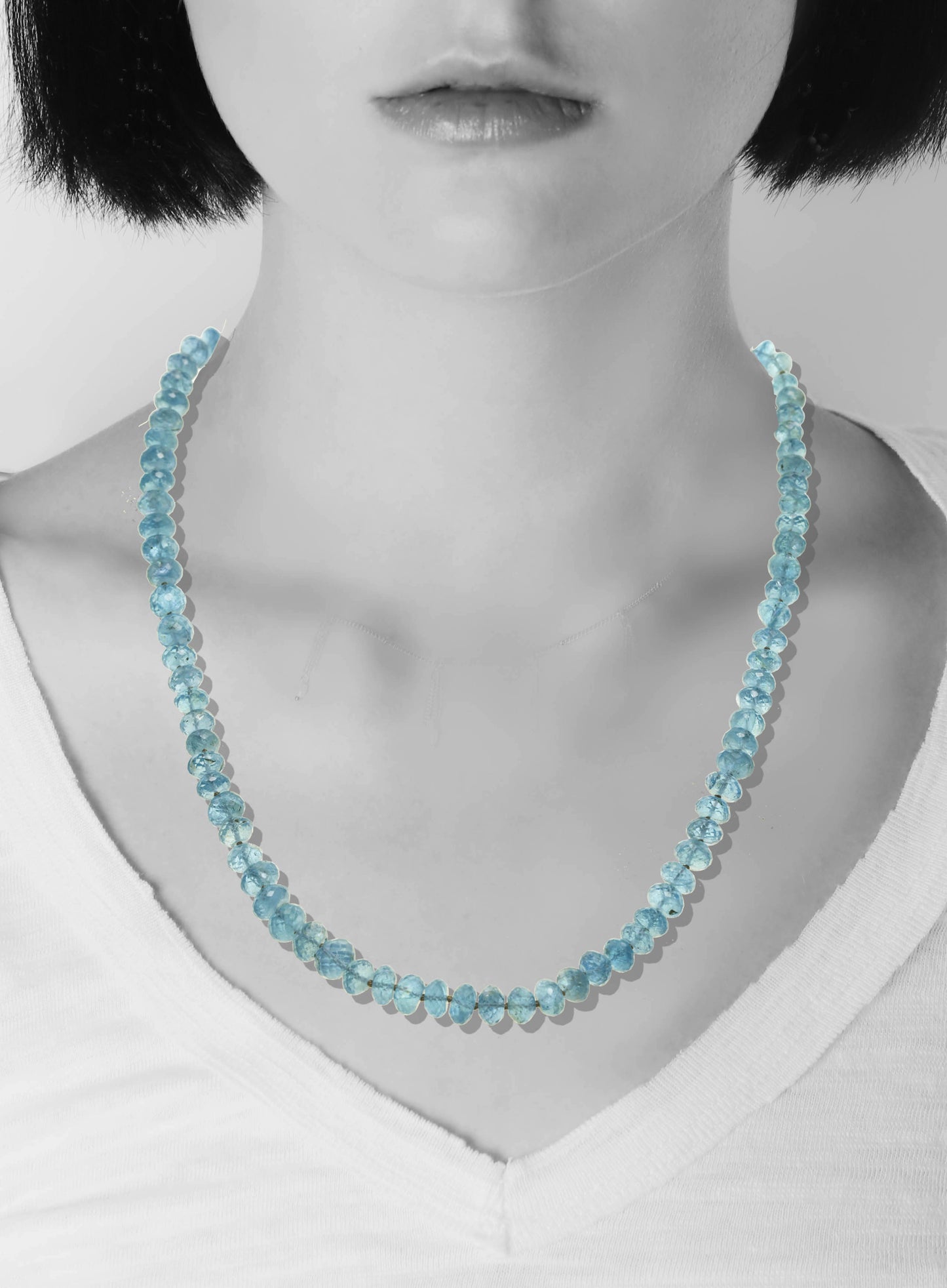 Faceted apatite rondelle necklace, s/s, 17” with 2” extenstion chain