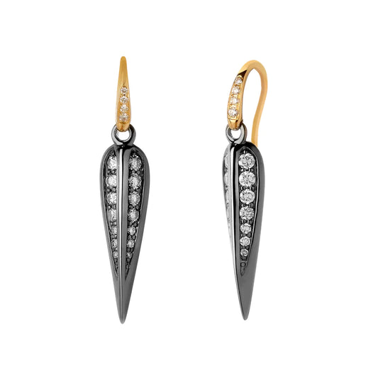 Jardin Small Love Leaf Earrings 18 karat Yellow Gold & Oxidized Silver