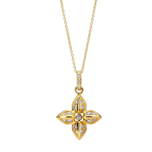 Jardin Diamond Flower Necklace 18 Karat Yellow Gold