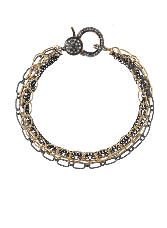 Gold and silver chain combo, diamond clasp, 18kt/ss, 7.25” L