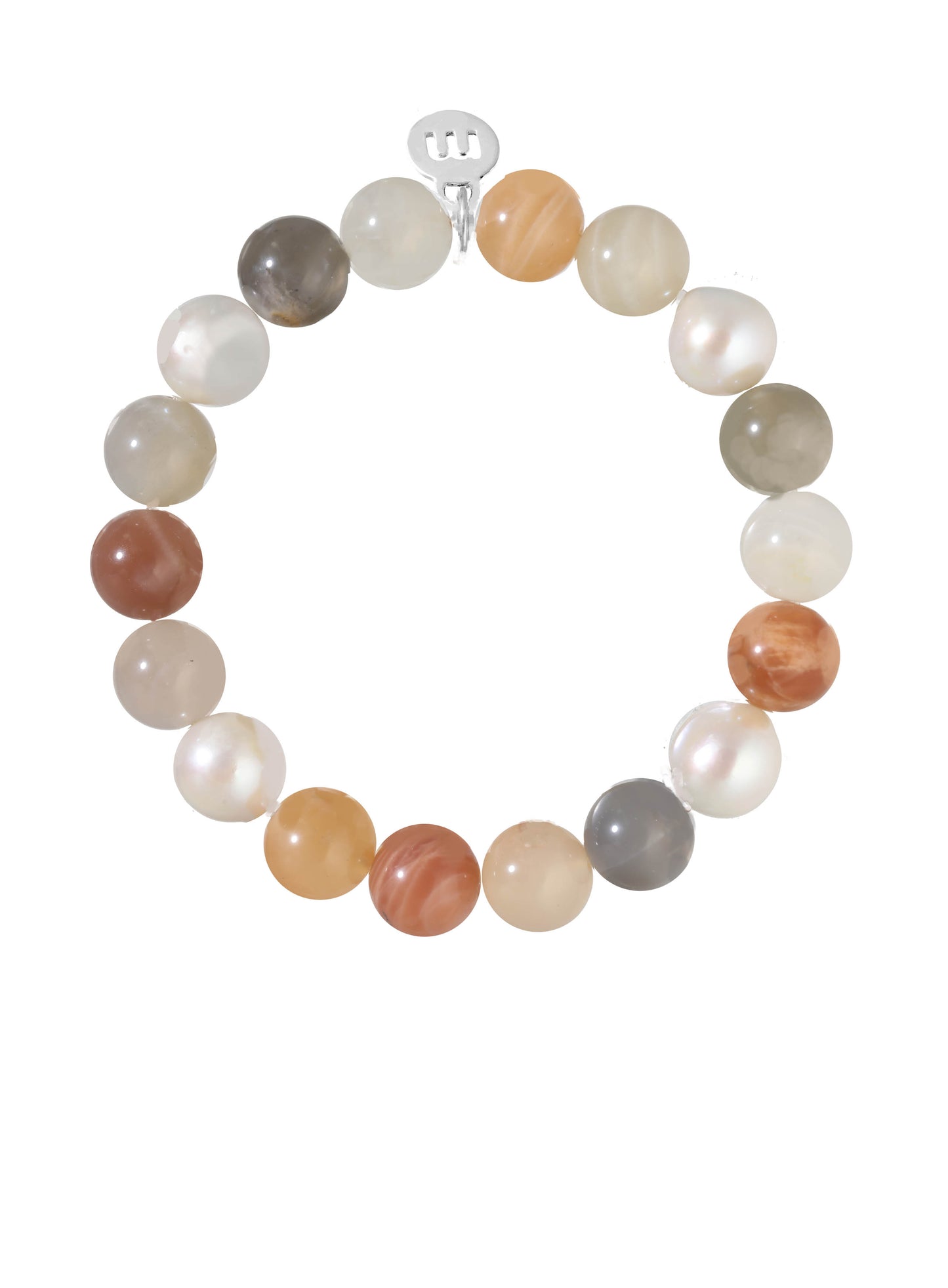 Multi-color moonstone, white baroque pearl, 7.25” stretch
