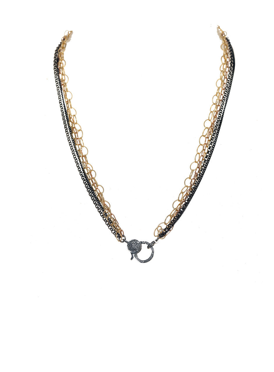 Gold, silver, rose chain combo, diamond clasp, 18kt/ss, 20”