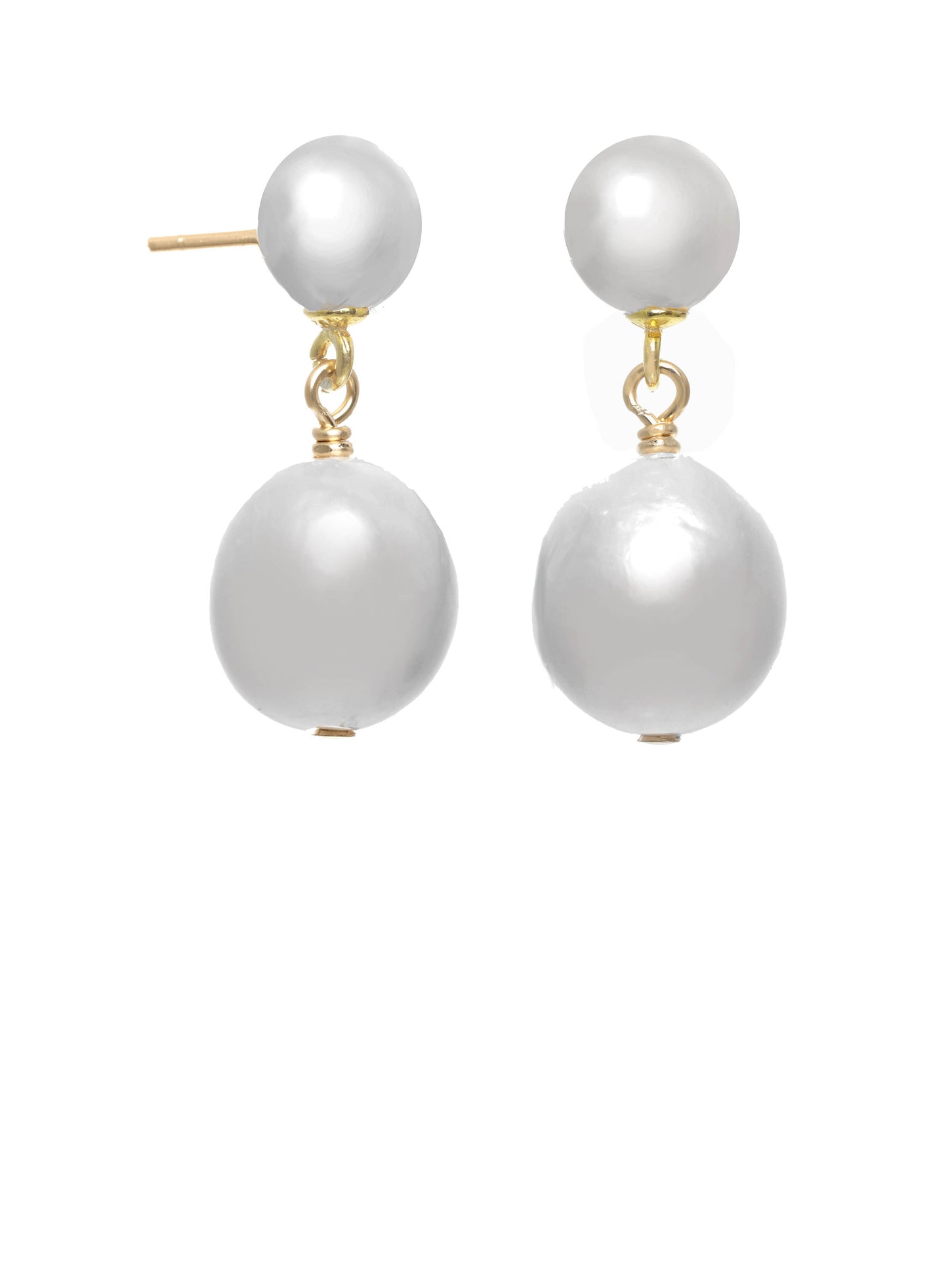 White baroque pearl, small pearl, post earring, vermeil 18kt/ss
