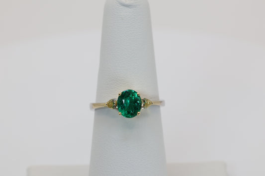 Emerald Ring with Yellow Diamonds