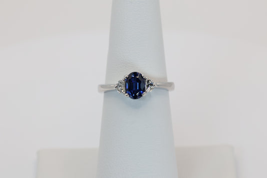 Oval Sapphire Ring with Half-Moon Crescent Diamonds