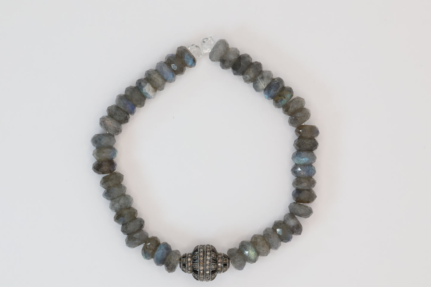 Labradorite Bracelet with Pave Moroccan Style Diamond Bead with Herkimer Diamond Accents