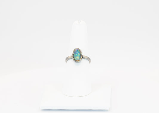 Opal Ring with Diamond Halo
