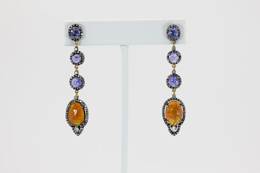 Tanzanite & Opal Earrings with Diamonds