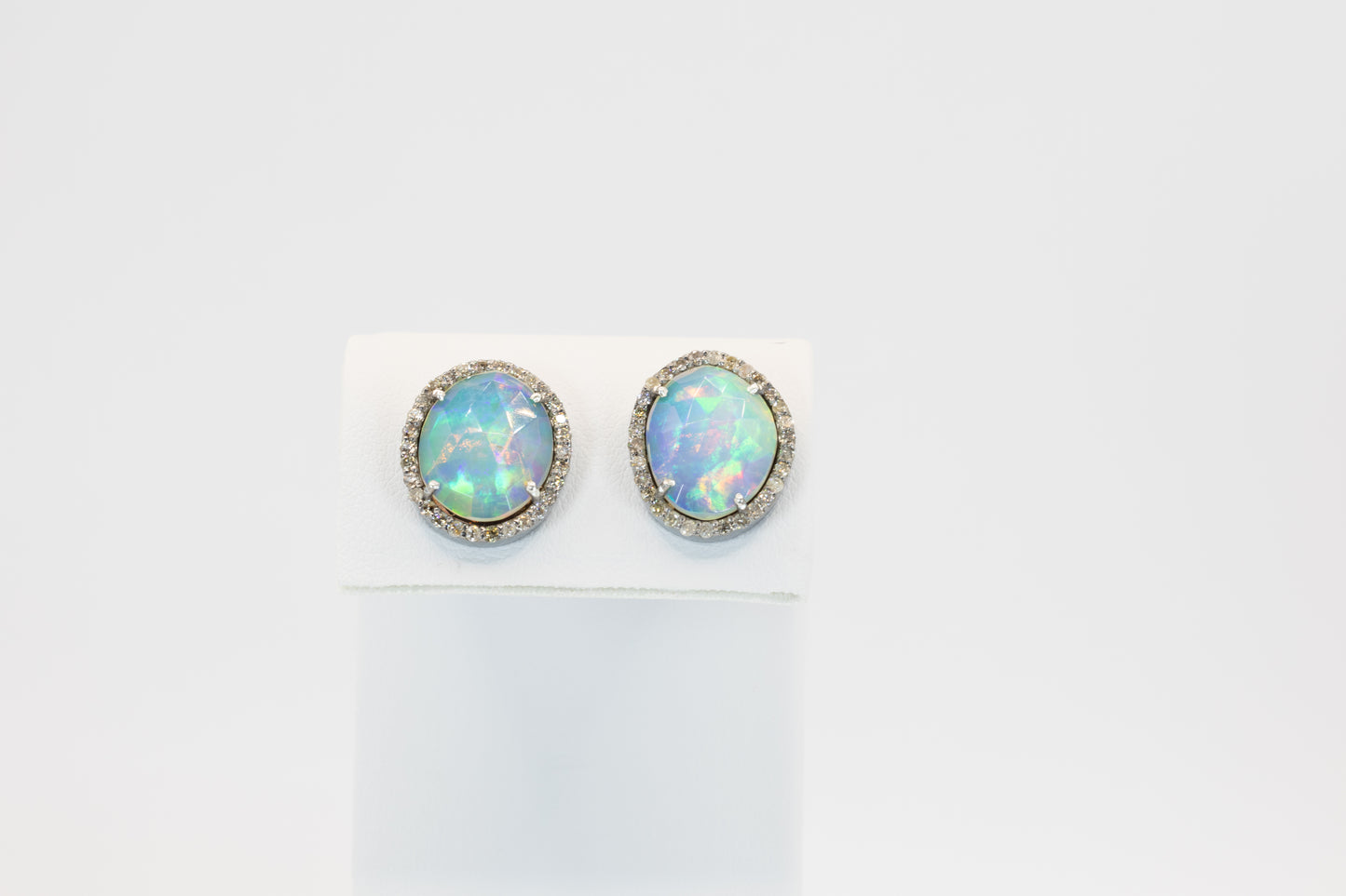 Opal Earrings with Diamond Halo