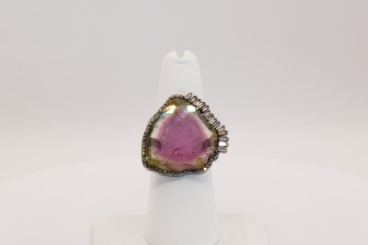 Sliced Watermelon Tourmaline & Diamond Ring