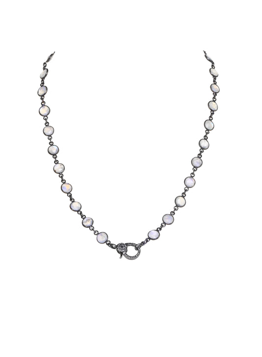 Rainbow moonstone, diamond clasp, 18” length, s/s