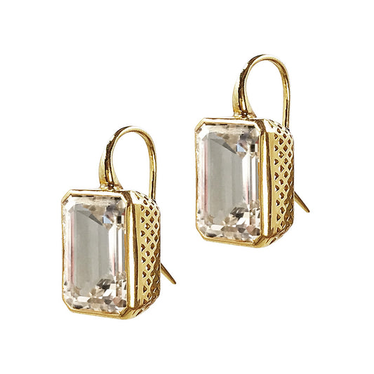 Emerald Cut White Topaz Earrings